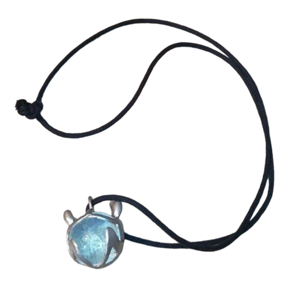 Artisan art glass pewter crystal ball long cord necklace, unsual, fantasy style.